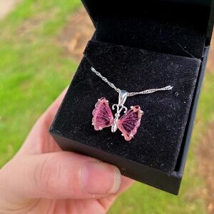 Pink Tourmaline Butterfly Necklace in 925 Sterling Silver